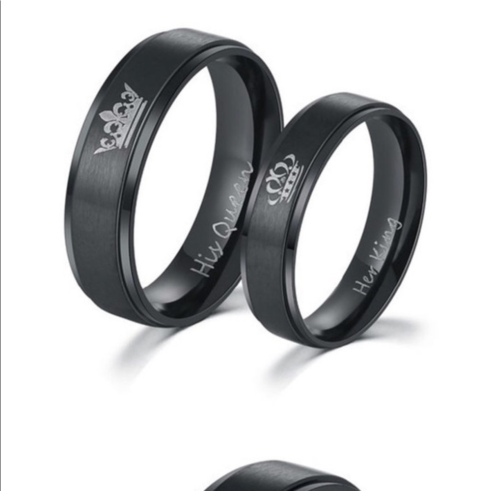 Black stainless wedding band set